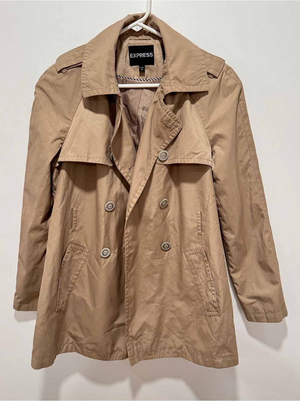 Express Tan Double-Breasted Trench Coat